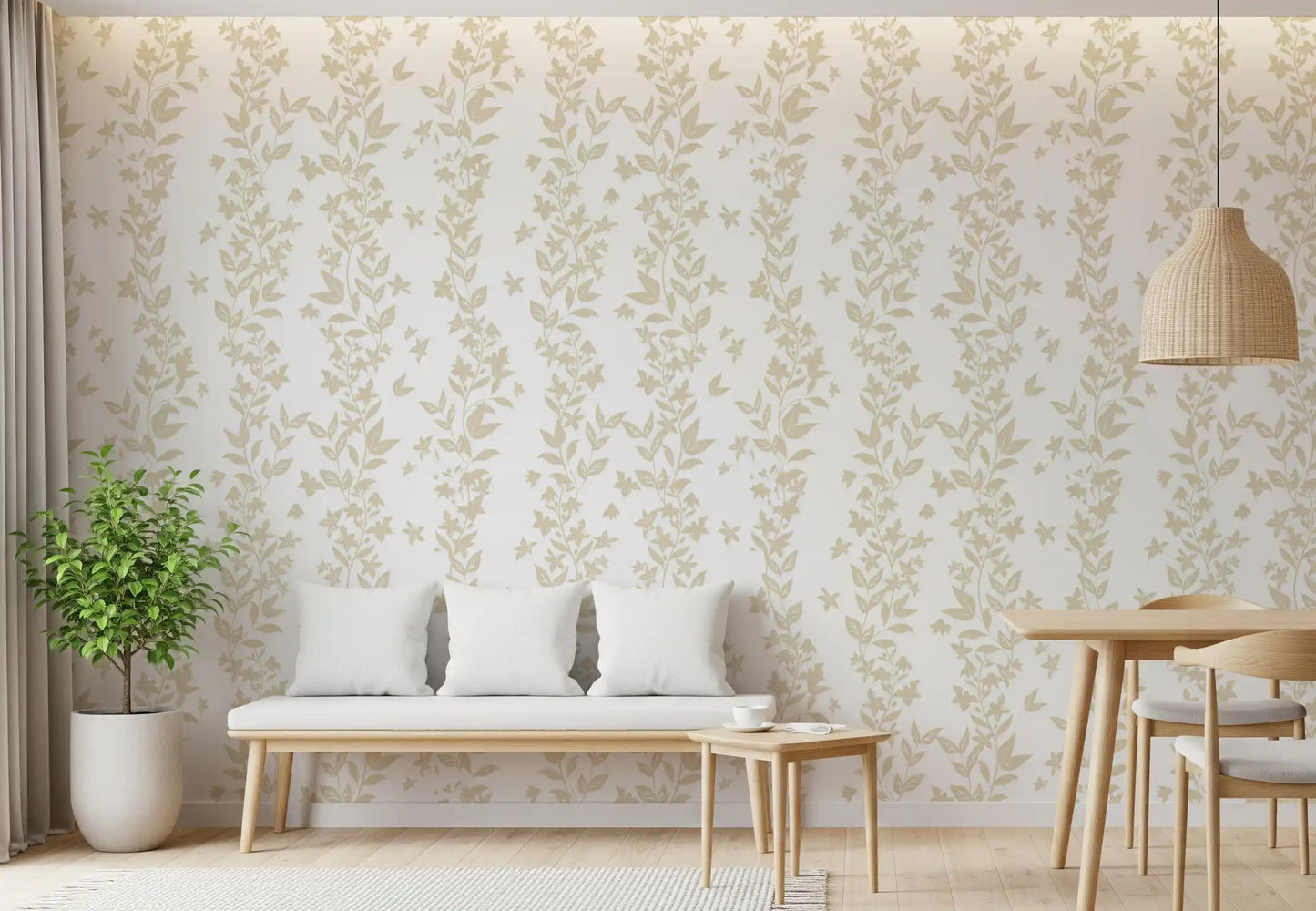 Cream Botanical Vine Trails Wallpaper⁠