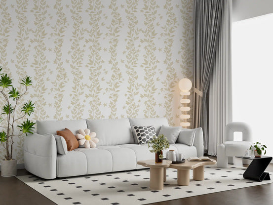 Botanical vine wallpaper in a living room with a cream sofa GD12307