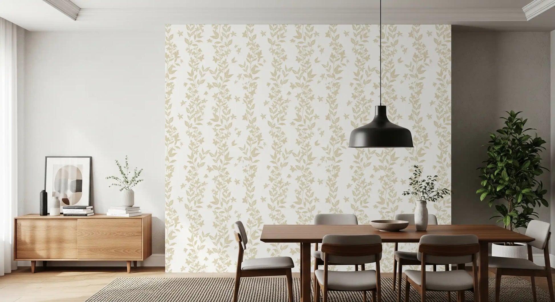 Cream Botanical Vine Trails Wallpaper⁠