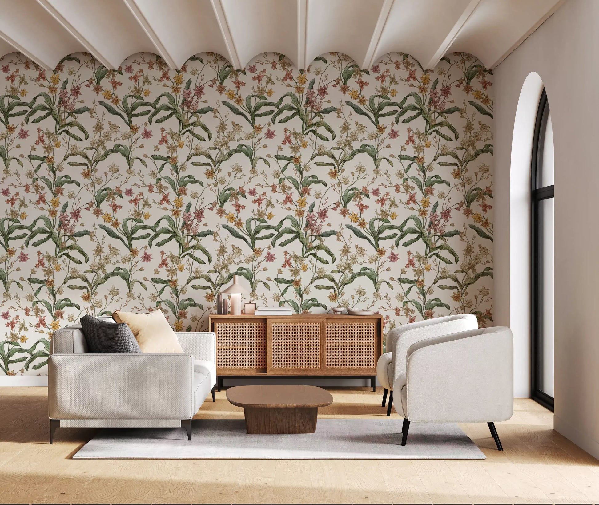 Vintage Botanical Orchid Trail Wallpaper⁠