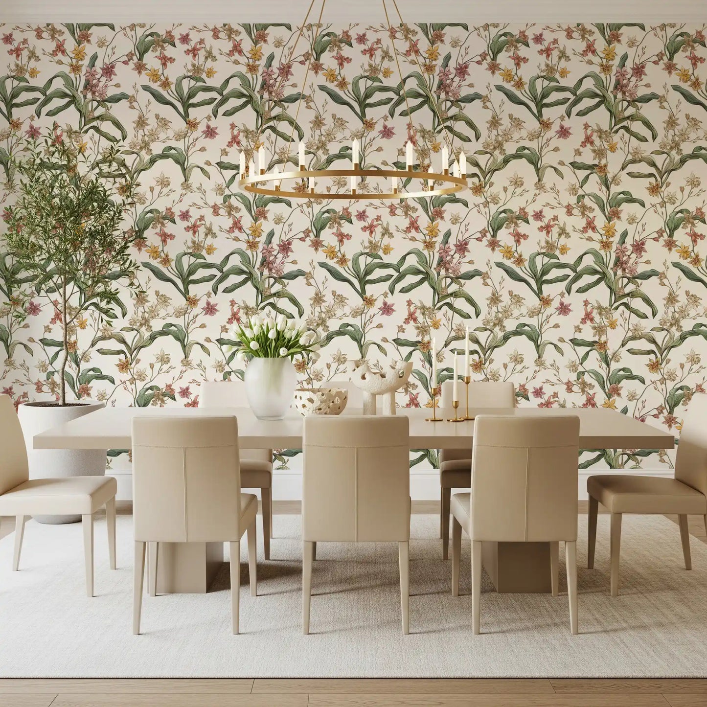 Vintage Botanical Orchid Trail Wallpaper⁠
