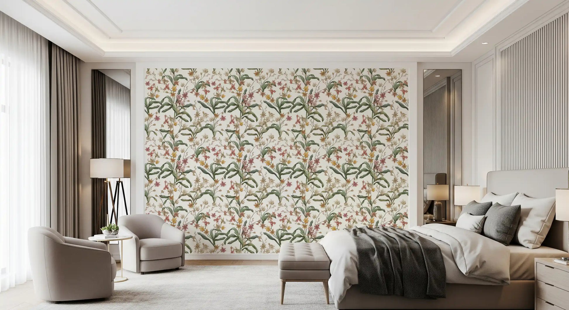 Vintage Botanical Orchid Trail Wallpaper⁠