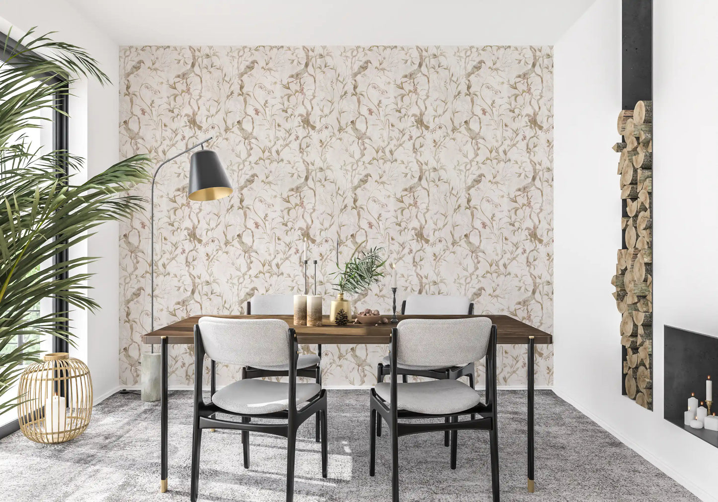 Ethereal Bird and Vine Illustration Wallpaper⁠