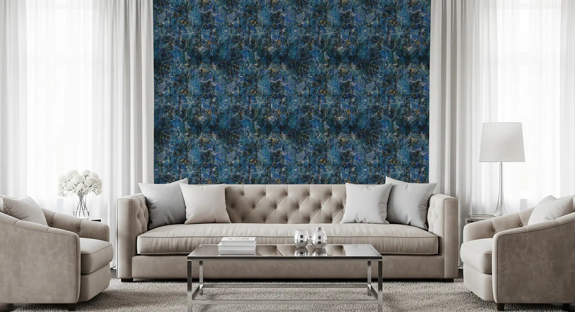 Midnight Marble Vein Abstract Wallpaper⁠