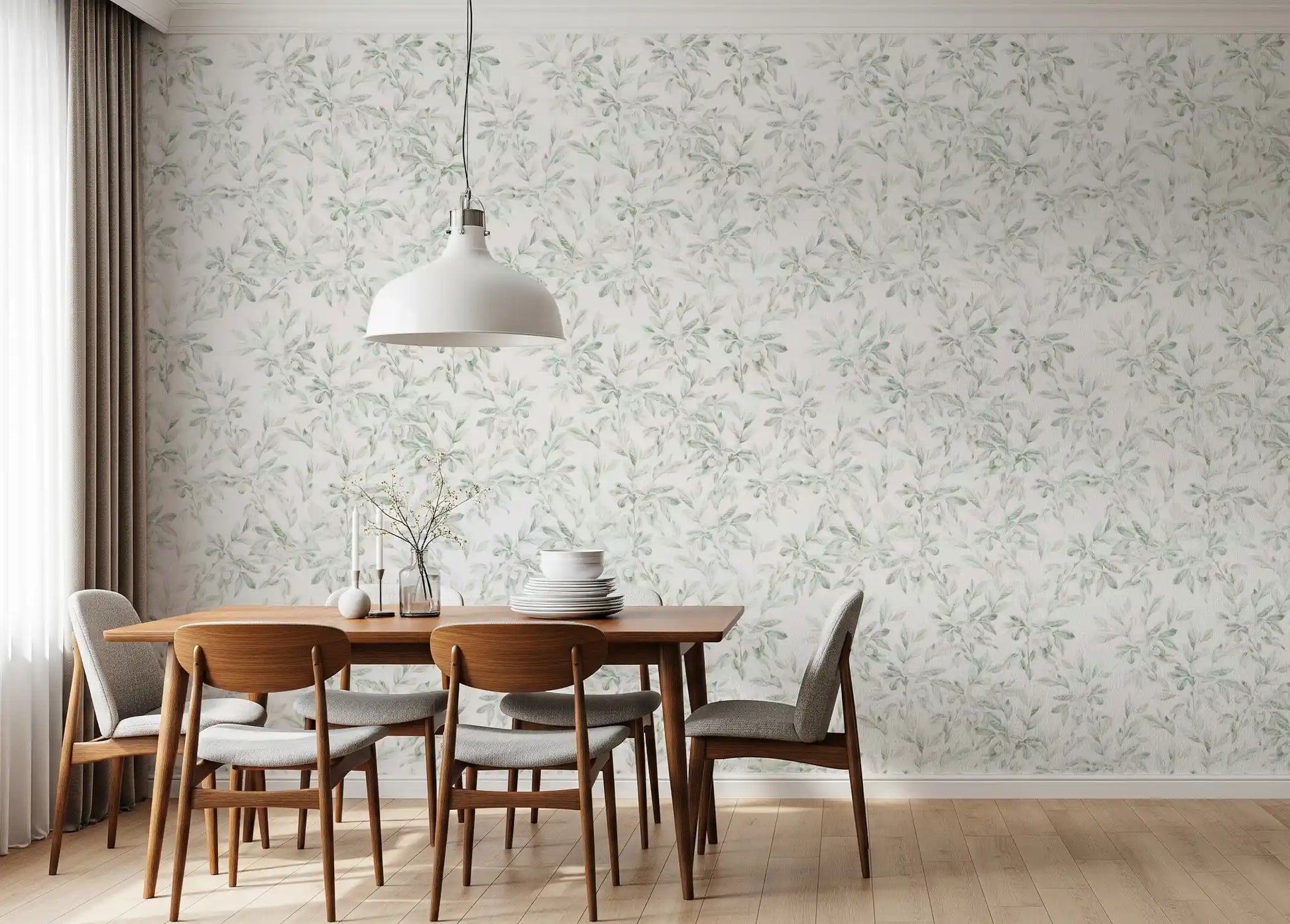 Ethereal Green Leaf Etchings Wallpaper⁠
