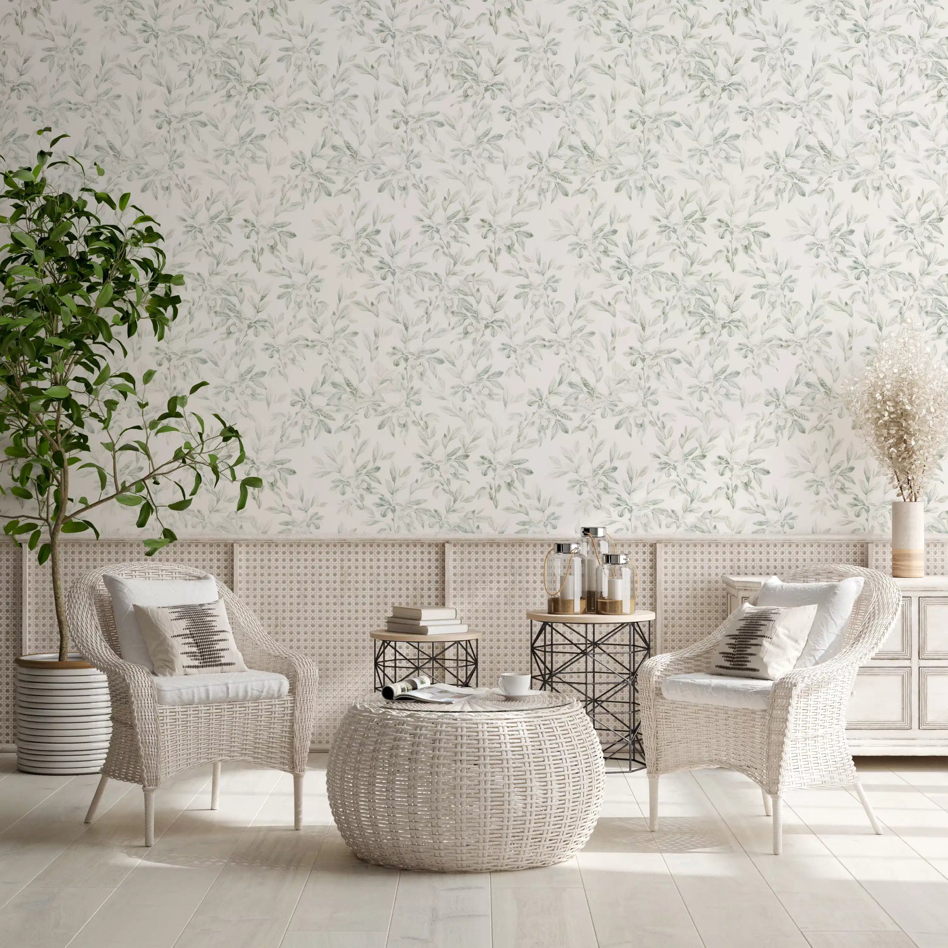 Ethereal Green Leaf Etchings Wallpaper⁠