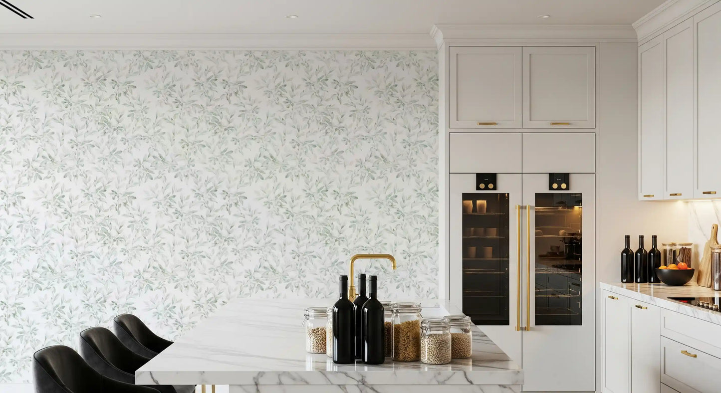 Ethereal Green Leaf Etchings Wallpaper⁠