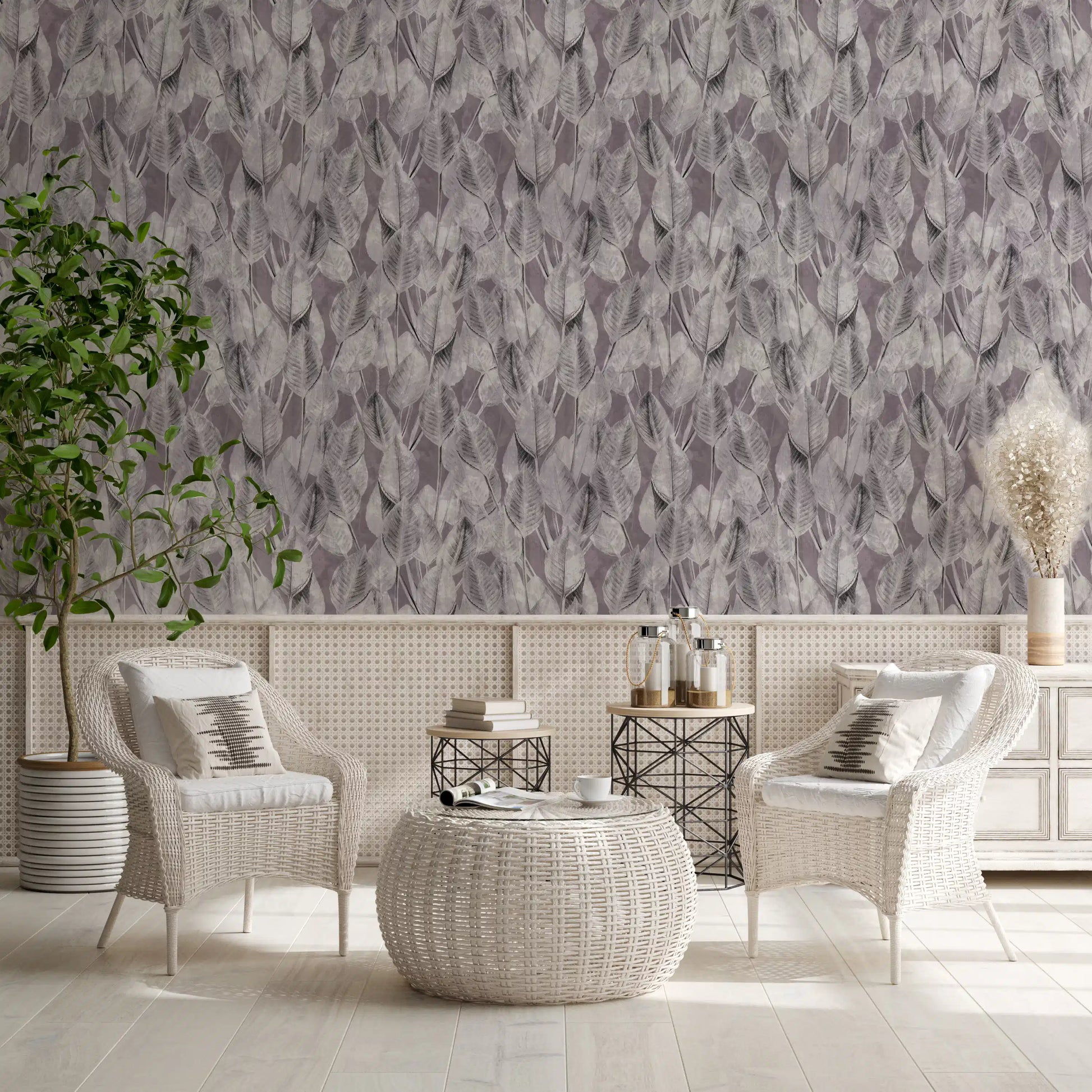 Muted Mauve Leaf Silhouette Wallpaper⁠