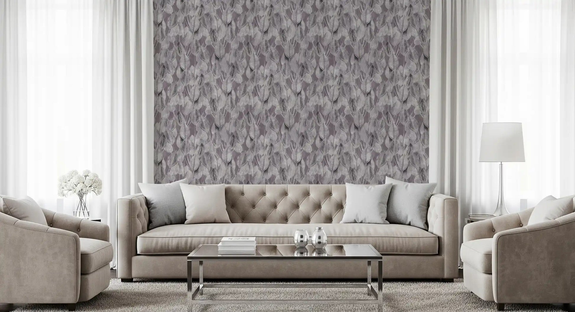 Muted Mauve Leaf Silhouette Wallpaper⁠
