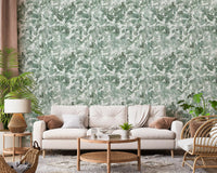 Soft green canopy wallpaper accent wall in a living room GD12325