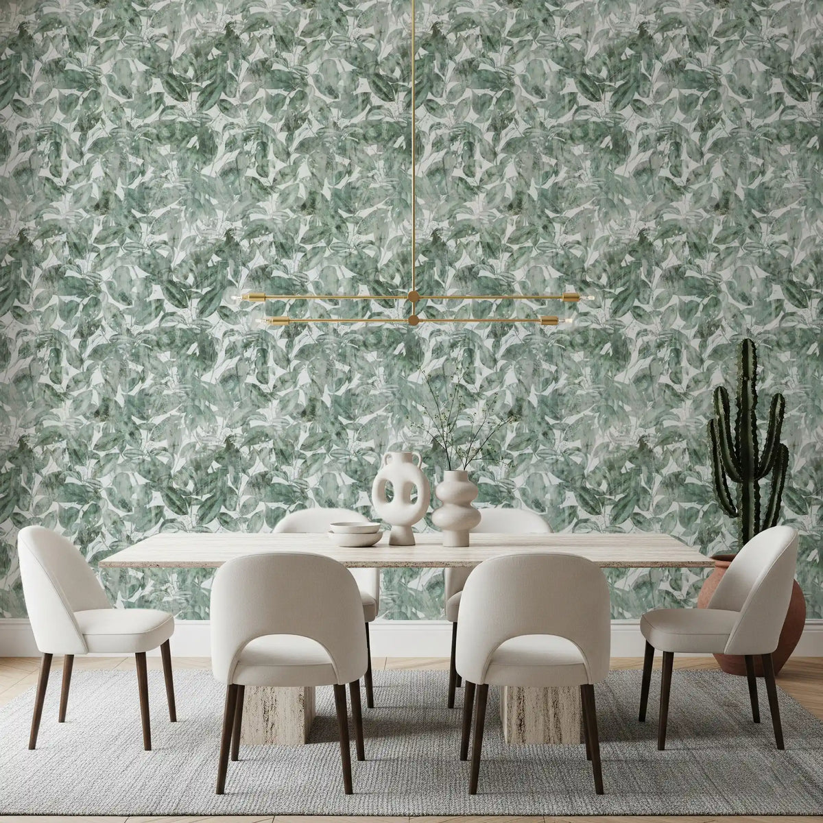 Green leaf canopy wallpaper in a modern kitchen GD12325
