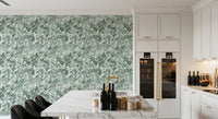 Green forest leaf wallpaper on a living room feature wall GD12325