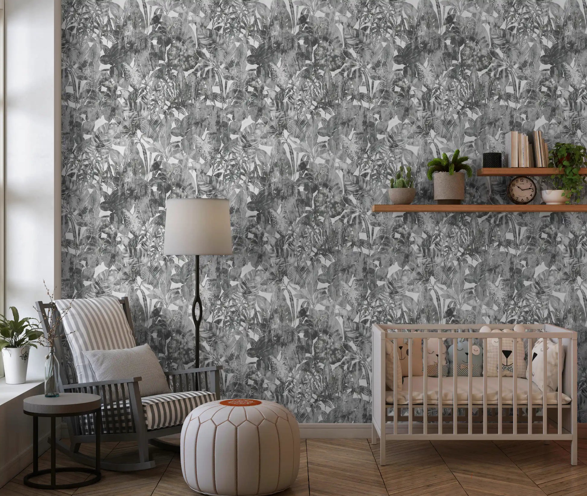 Monochrome Jungle Foliage Wallpaper⁠