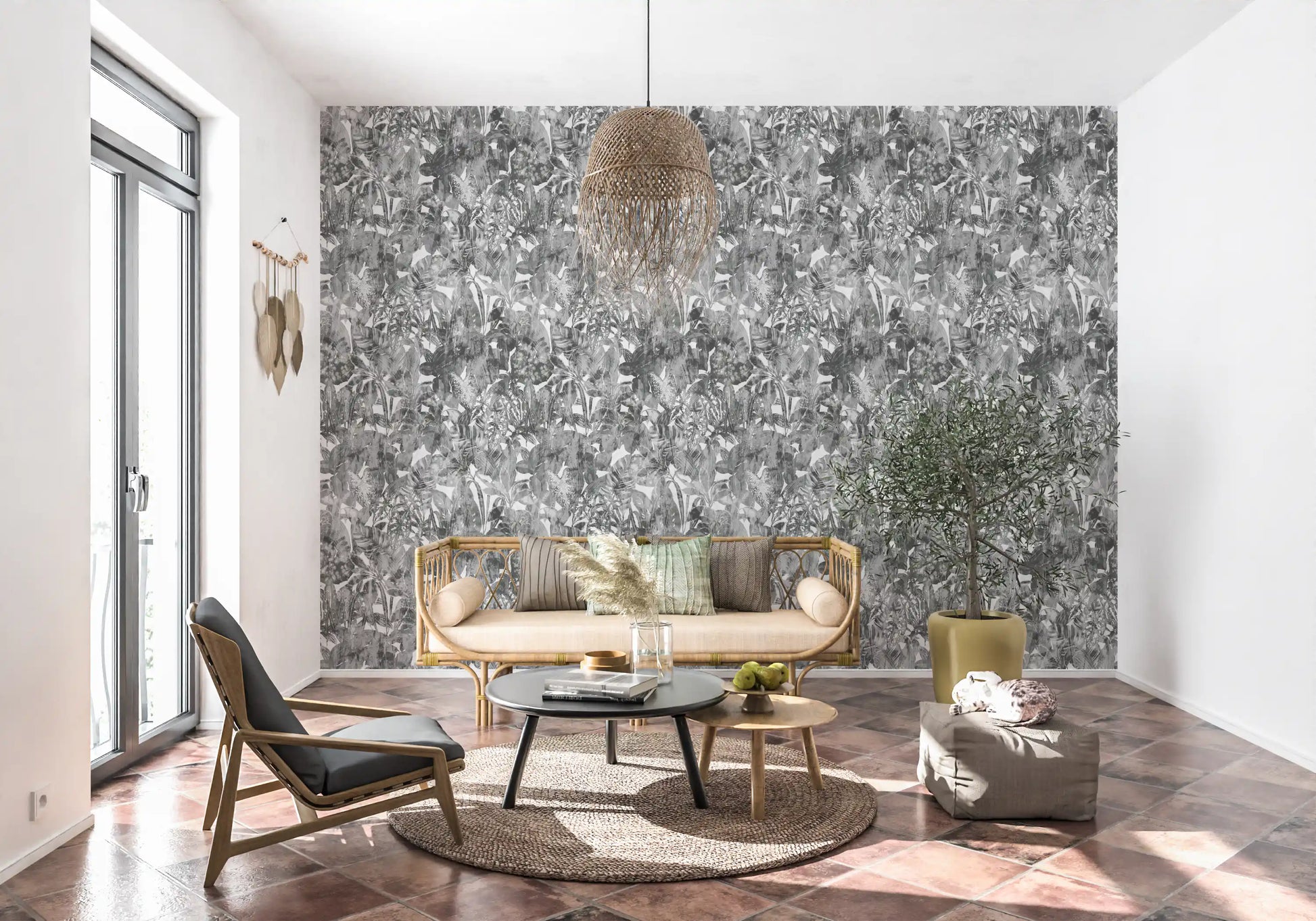 Monochrome Jungle Foliage Wallpaper⁠