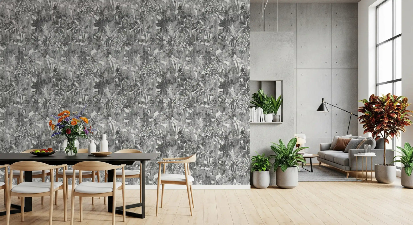 Monochrome Jungle Foliage Wallpaper⁠