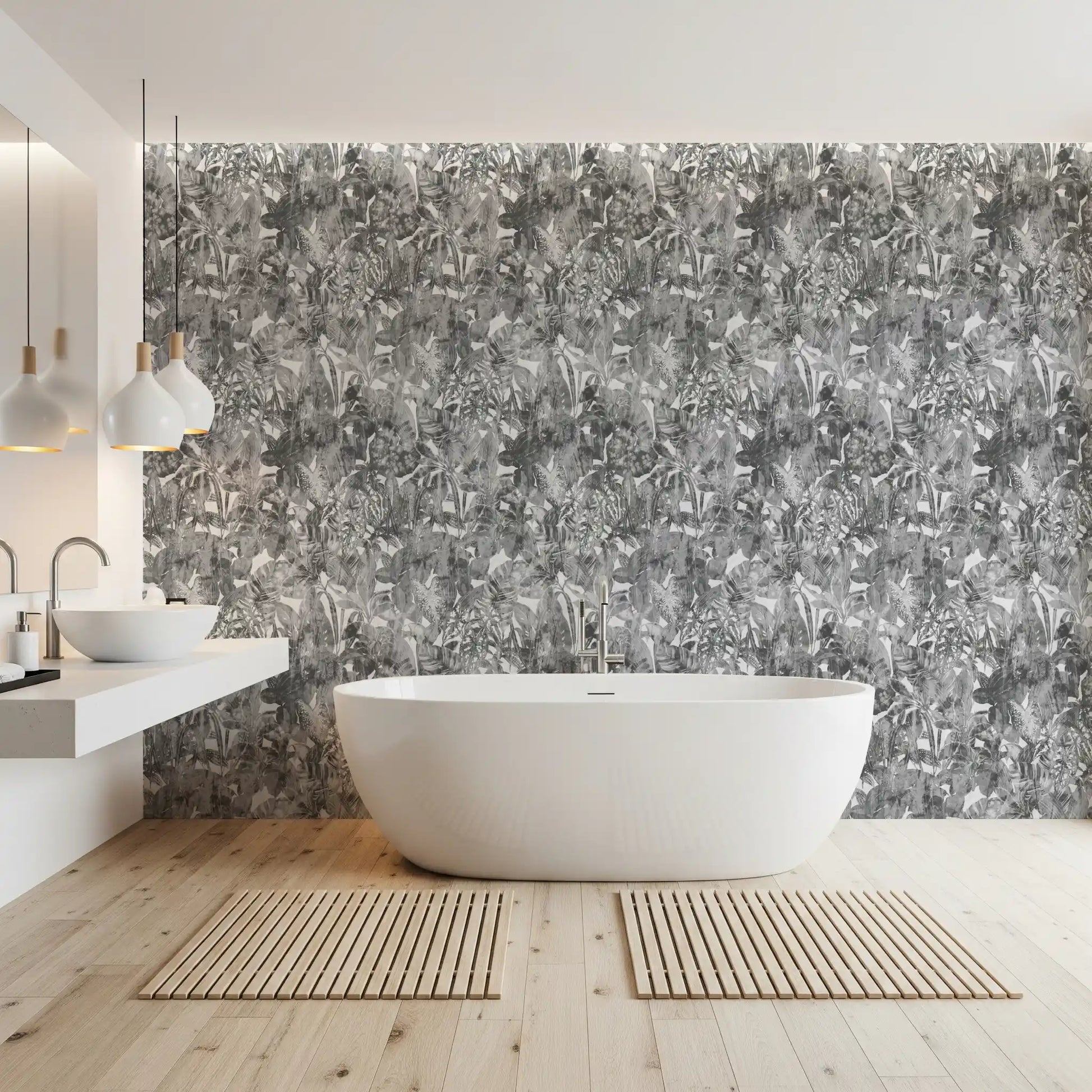 Monochrome Jungle Foliage Wallpaper⁠