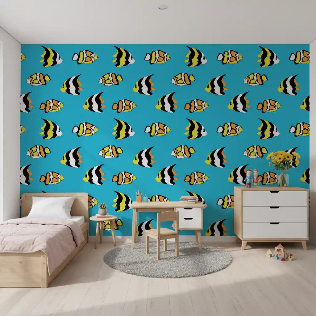 Tropical Fish Playful Ocean Pattern Wallpaper⁠