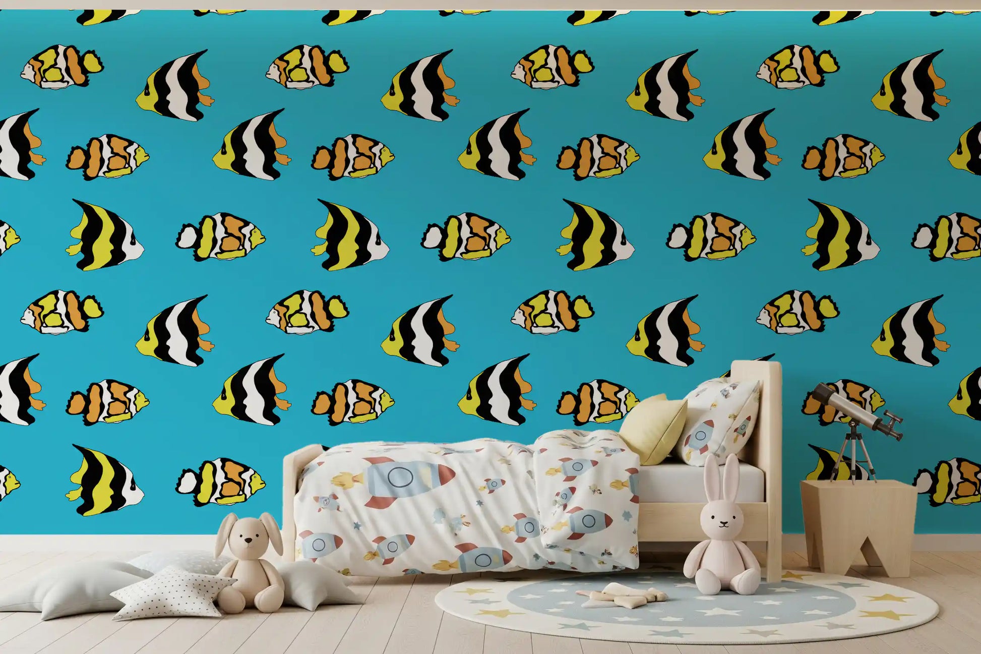 Tropical Fish Playful Ocean Pattern Wallpaper⁠
