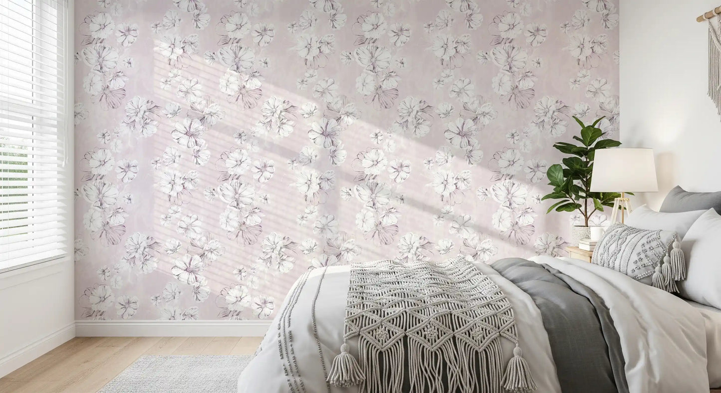 Soft Blush Botanical Illustration Wallpaper⁠