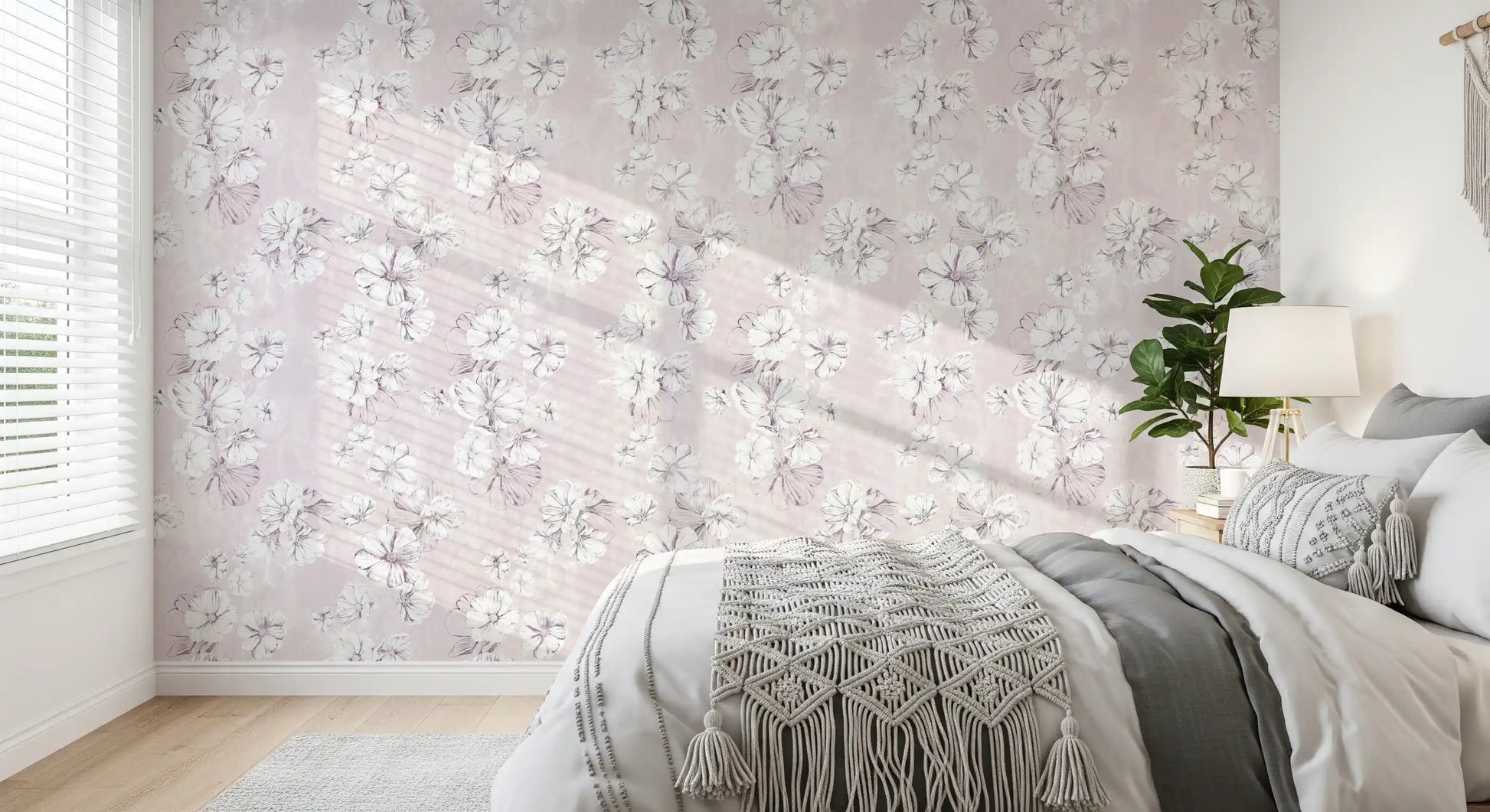 Soft Blush Botanical Illustration Wallpaper⁠