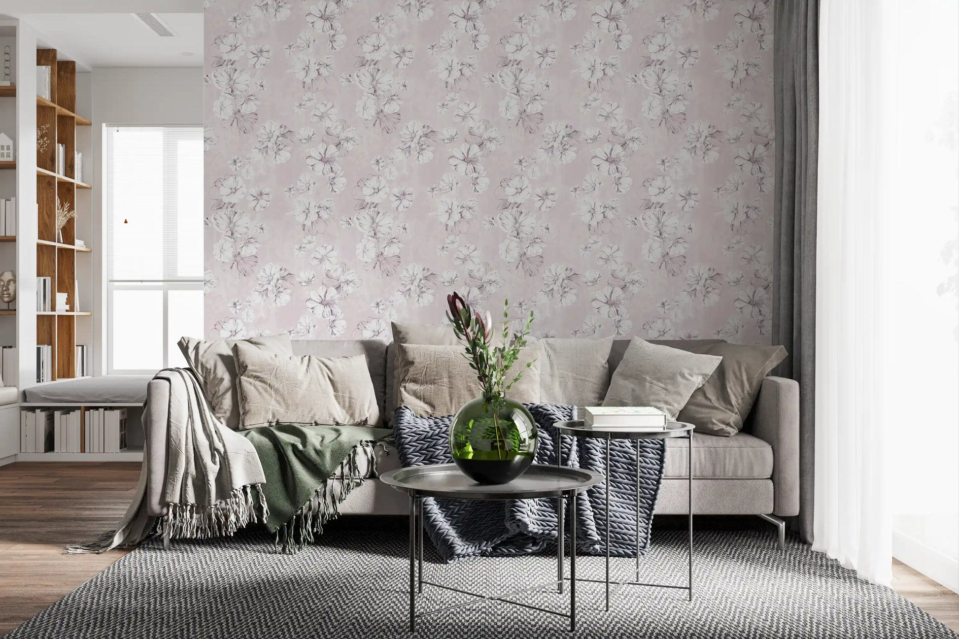 Soft Blush Botanical Illustration Wallpaper⁠