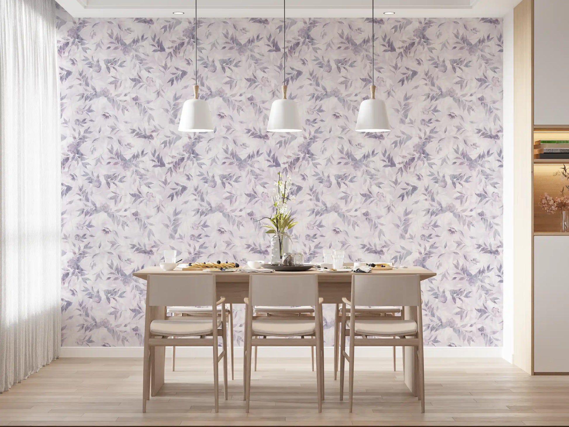 Muted Lavender Botanical Leaf Trail Wallpaper⁠