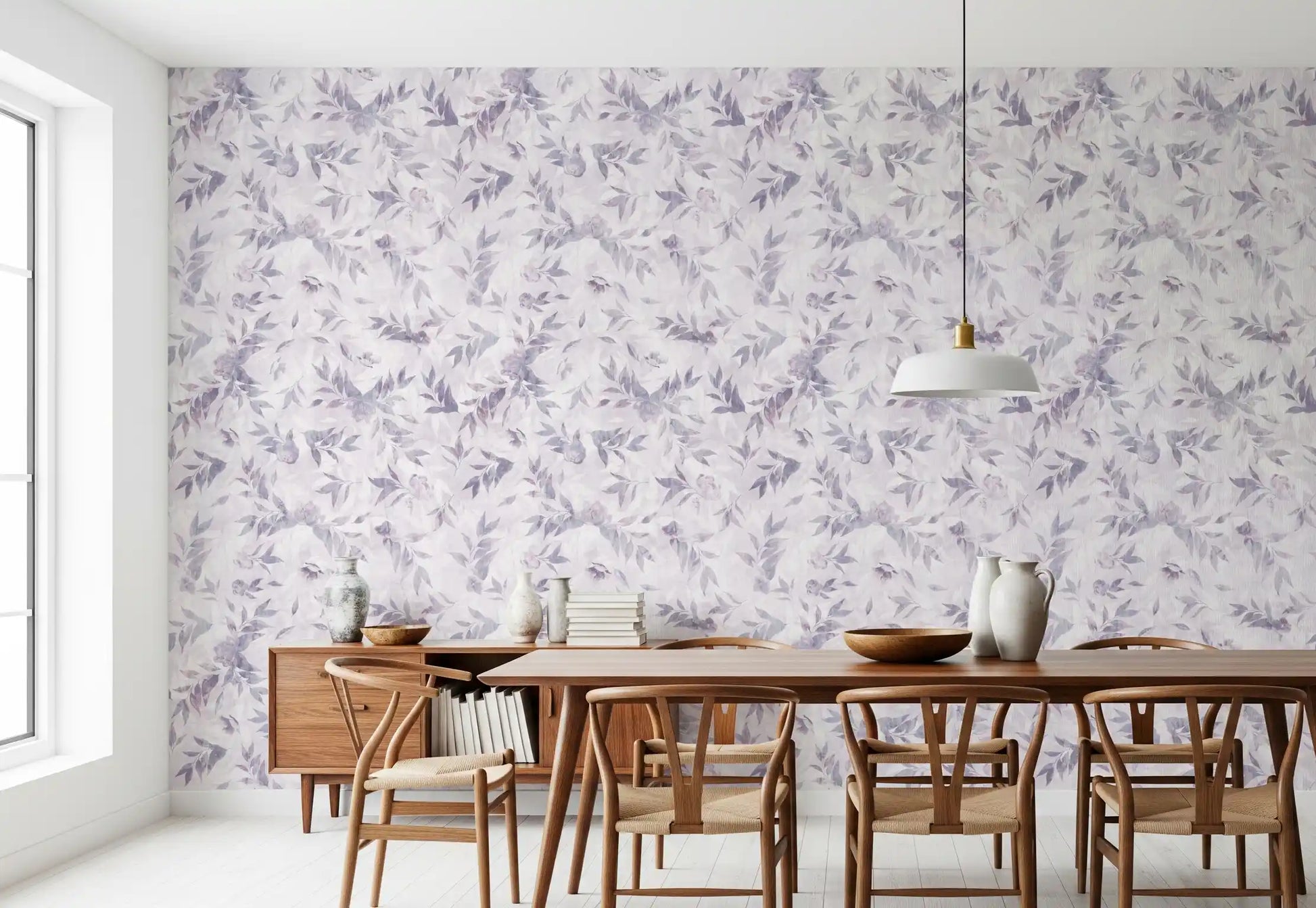 Muted Lavender Botanical Leaf Trail Wallpaper⁠