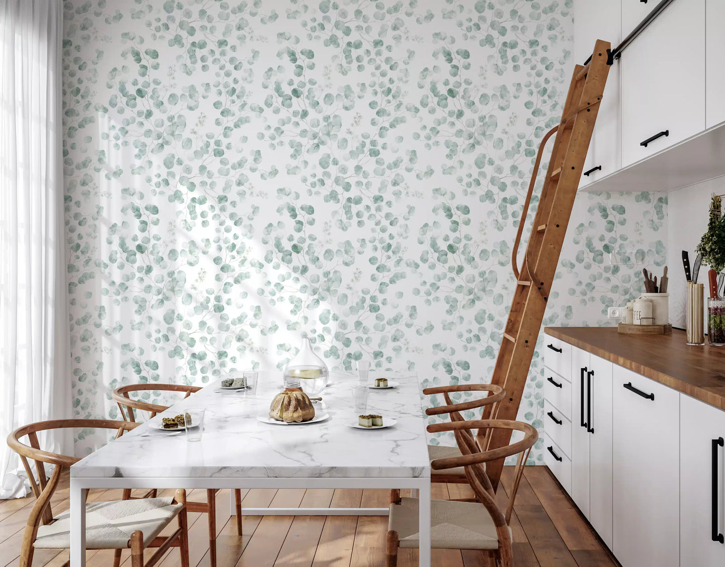 Ethereal Sage Leaf Botanical Repeat Wallpaper⁠