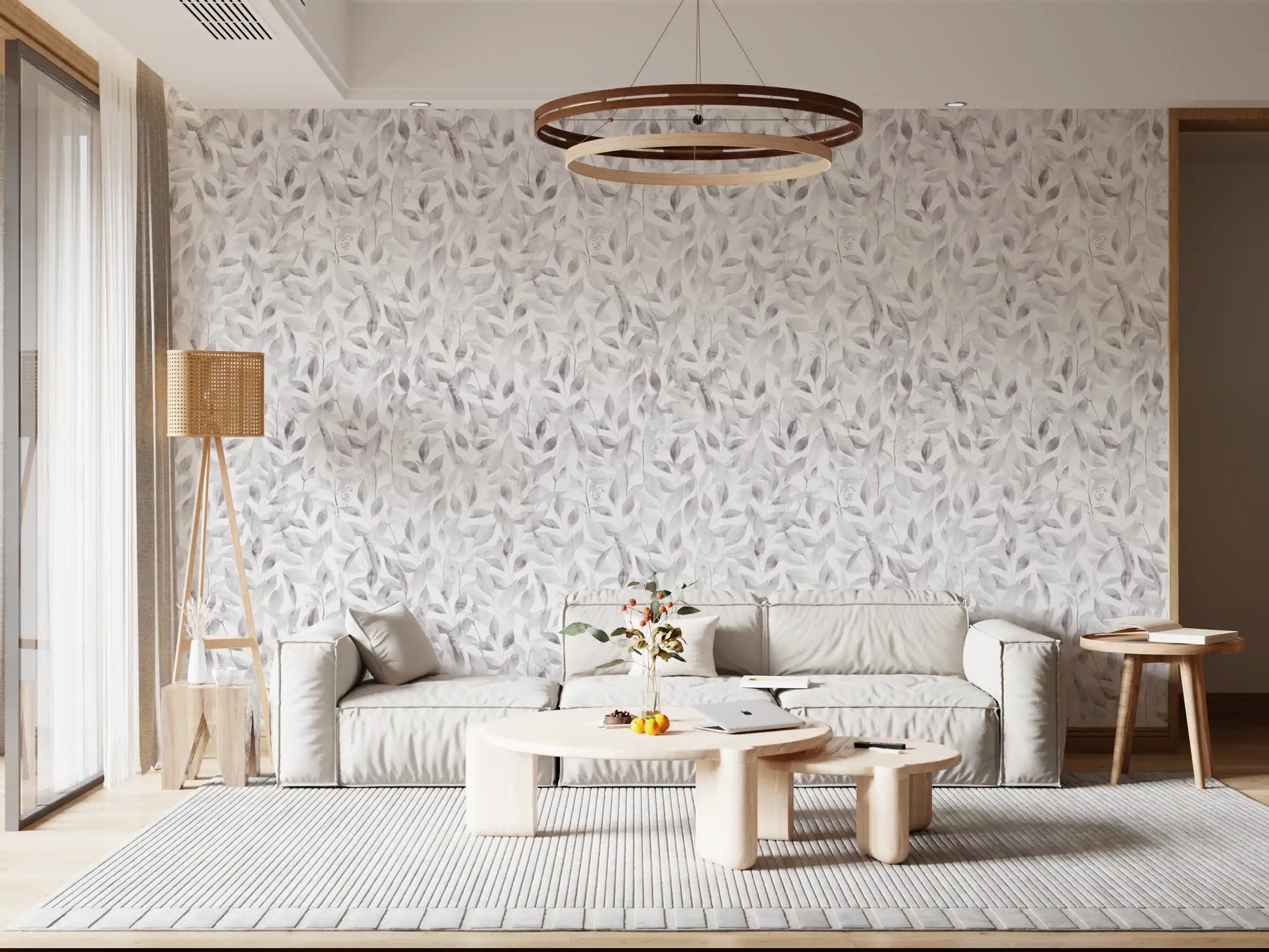 Muted Grey Botanical Foliage Wallpaper⁠