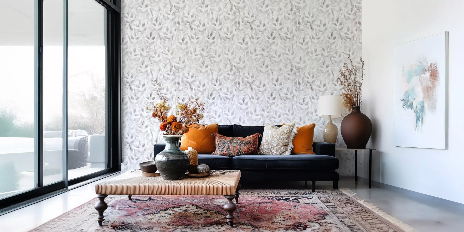 Muted Grey Botanical Foliage Wallpaper⁠