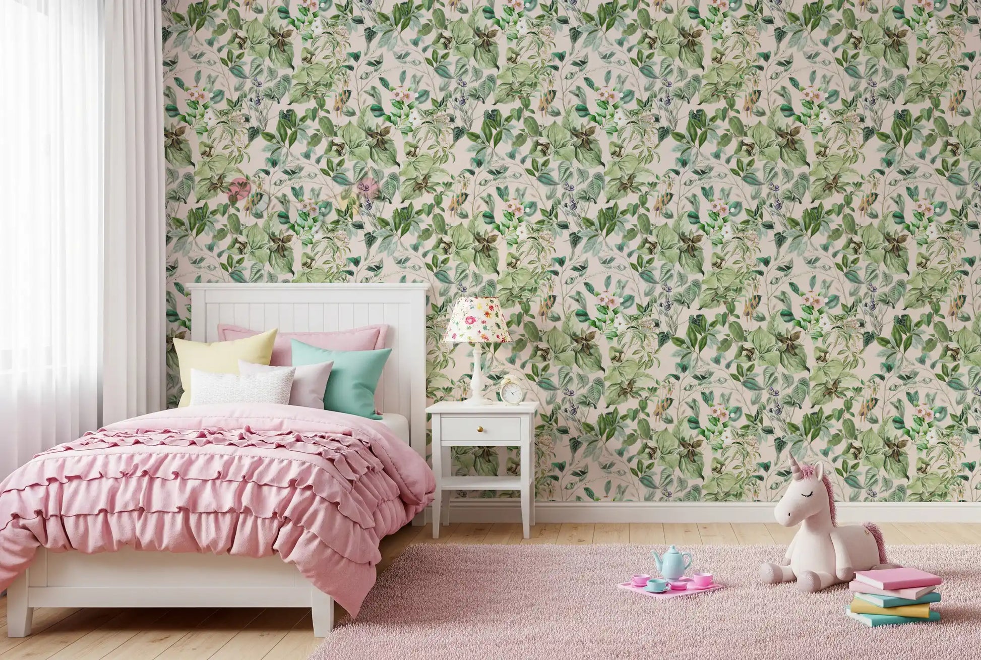 Soft Sage Floral Meadow Wallpaper⁠