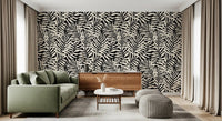 Cream and Black Palm Leaf Botanical Wallpaper⁠