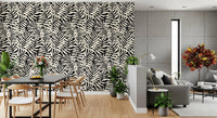 Cream and Black Palm Leaf Botanical Wallpaper⁠