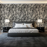 Cream and Black Palm Leaf Botanical Wallpaper⁠