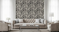 Cream and Black Palm Leaf Botanical Wallpaper⁠