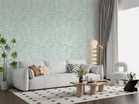Soft Mint Tropical Fern Leaves Wallpaper⁠
