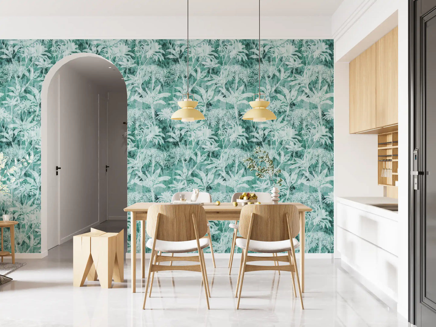 Teal Tropical Botanical Foliage Wallpaper⁠