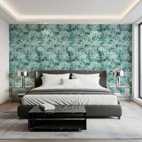 Teal Tropical Botanical Foliage Wallpaper⁠
