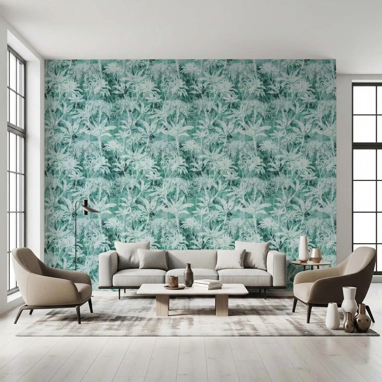 Teal Tropical Botanical Foliage Wallpaper⁠