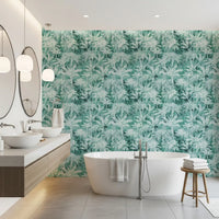 Teal Tropical Botanical Foliage Wallpaper⁠