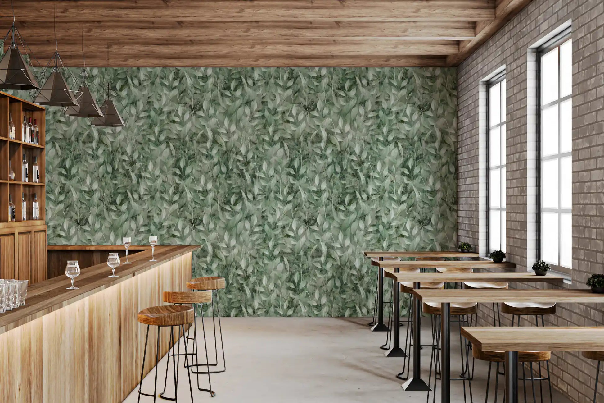 Muted Forest Leaf Ombre Art Wallpaper⁠