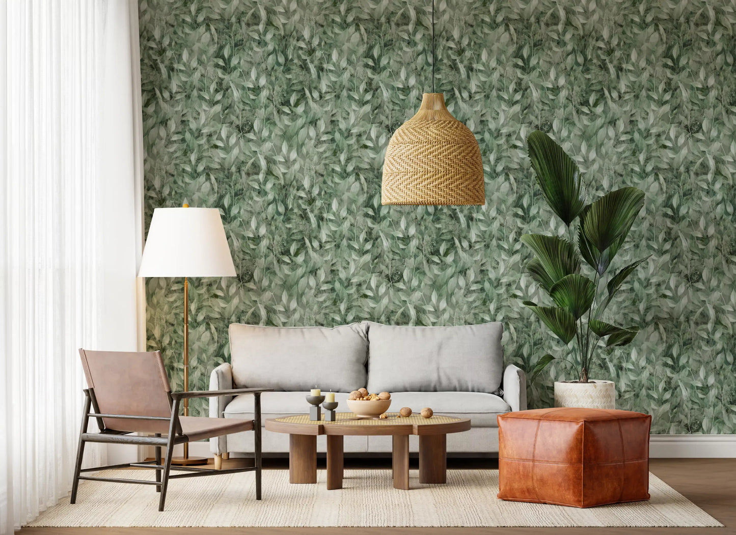 Muted Forest Leaf Ombre Art Wallpaper⁠