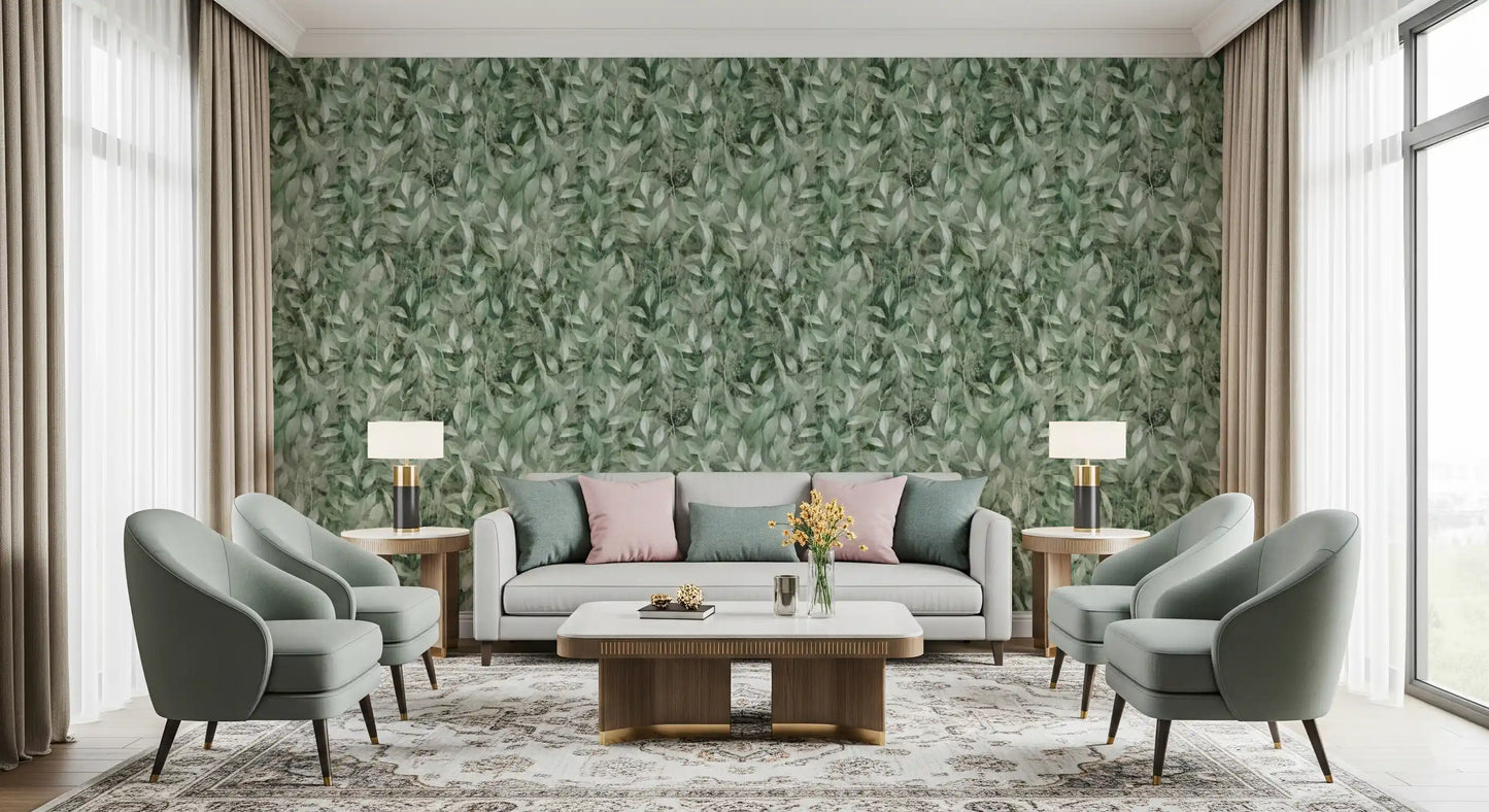 Muted Forest Leaf Ombre Art Wallpaper⁠