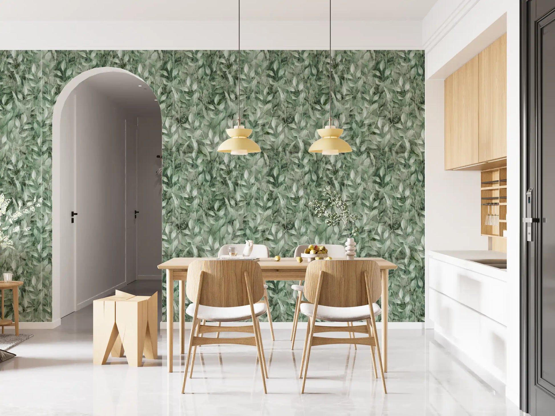Muted Forest Leaf Ombre Art Wallpaper⁠