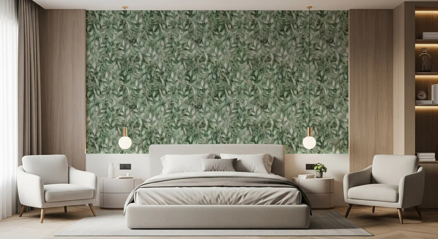 Muted Forest Leaf Ombre Art Wallpaper⁠