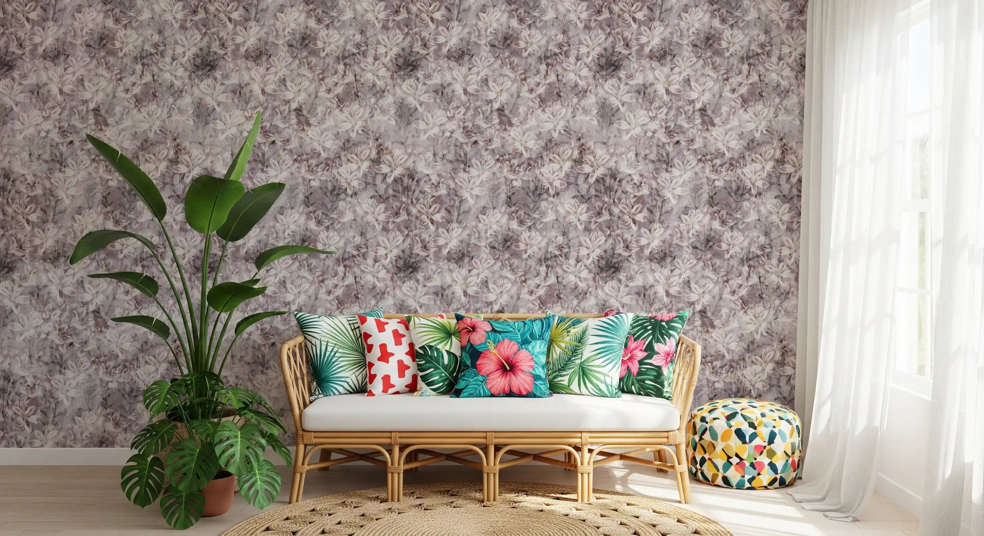 Vintage Lilac Floral Sketch Wallpaper⁠