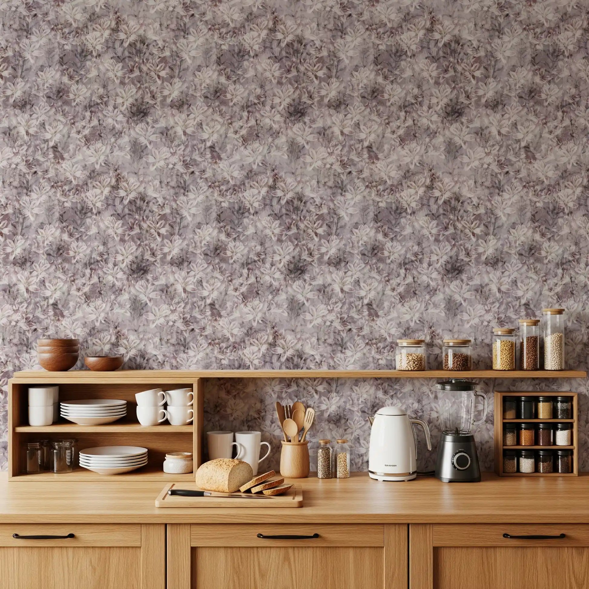 Vintage Lilac Floral Sketch Wallpaper⁠