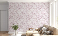 Blush petal wallpaper in a sunny living room with a beige sofa GD12352