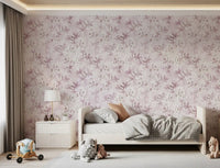 Blush floral wallpaper in a child's bedroom with a daybed and soft toys GD12352