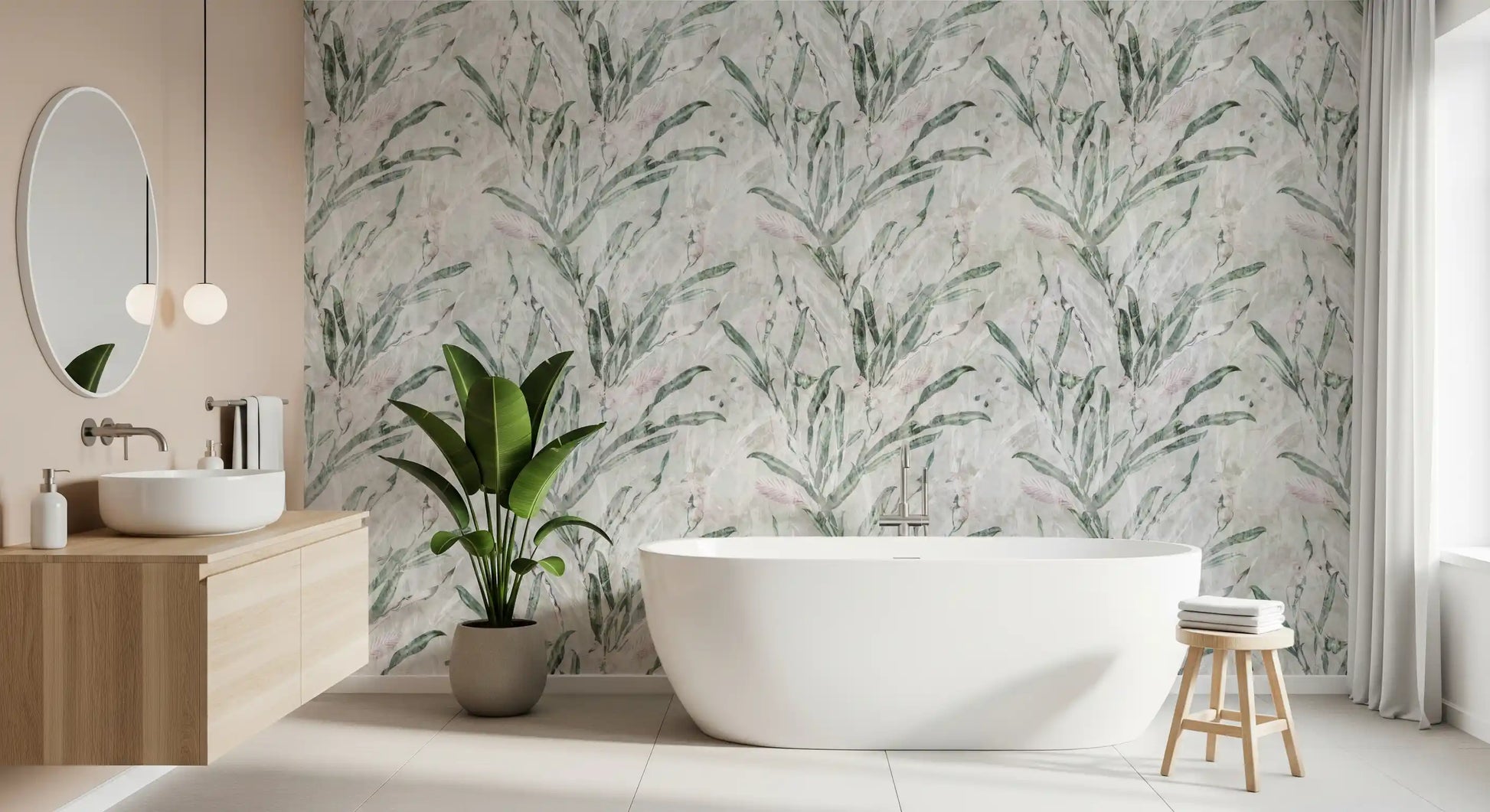 Ethereal Botanical Sage and Blush Wallpaper⁠